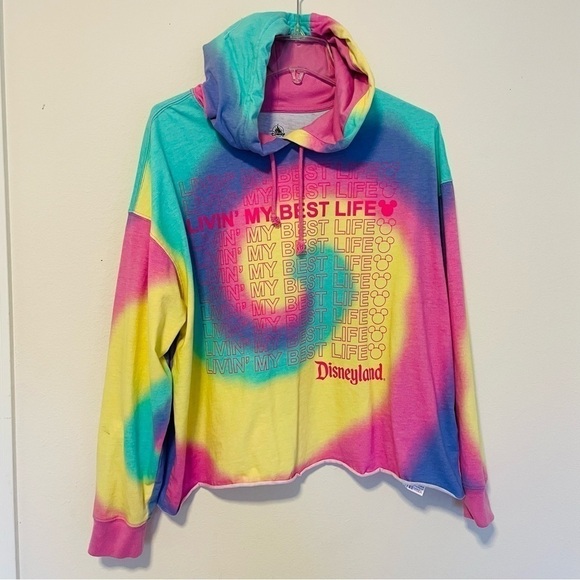 Disney lMickey Icon ‘Livin' My Best Life’ Pullover tie dye Adult size XL hoodie - Picture 1 of 12